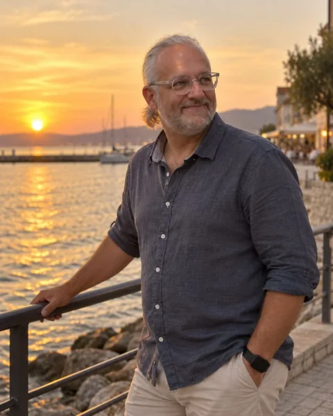 Giacomo Rossi sul lungomare al tramonto