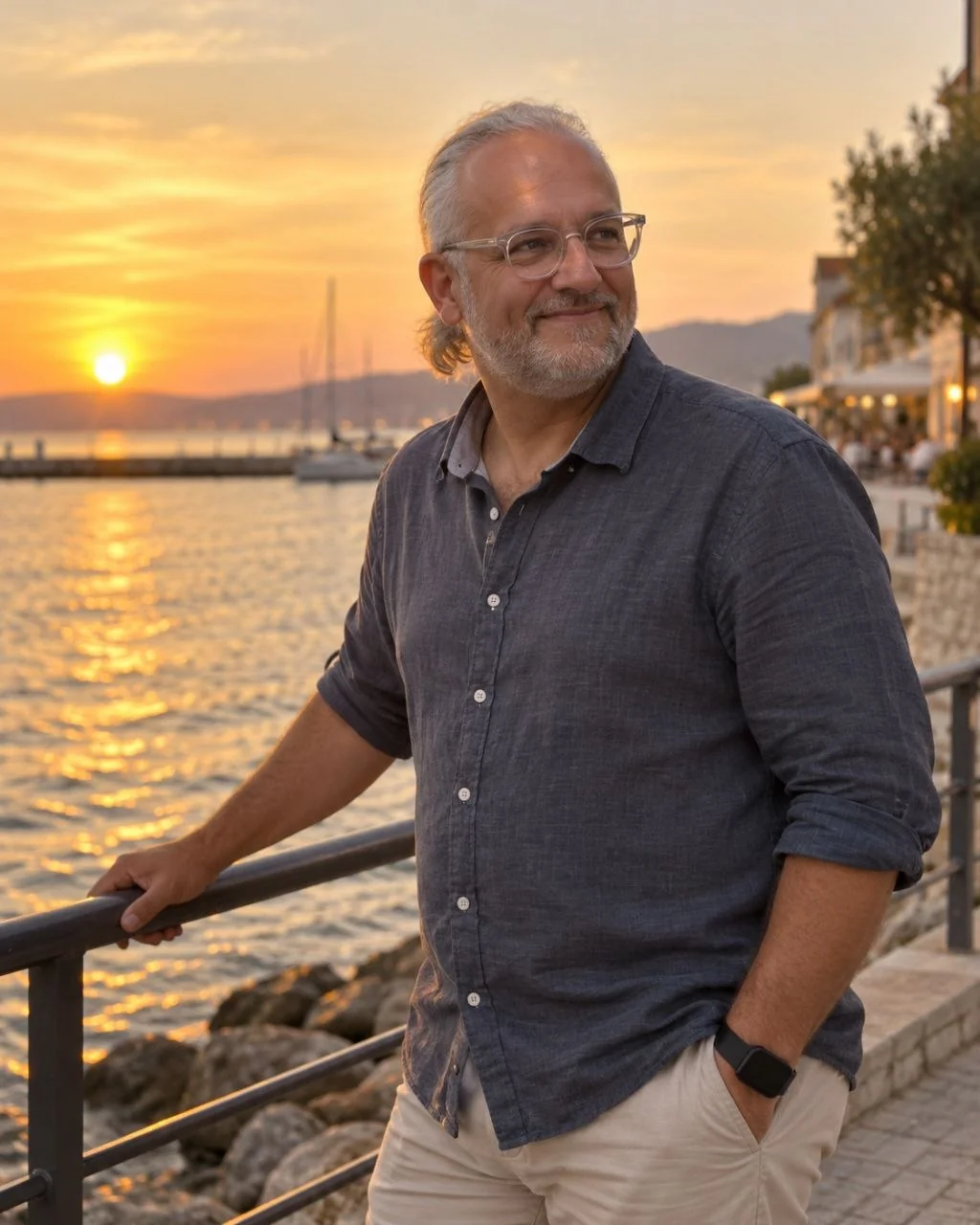 Giacomo Rossi sul lungomare al tramonto